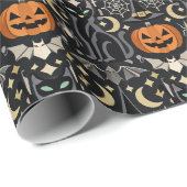 Art Deco Orange Carved Pumpkins Geschenkpapier (Rolleneckpunkt)