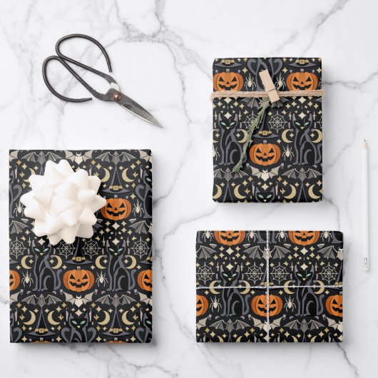 Art Deco Orange Carved Pumpkins Geschenkpapier Set (Vorderseite)