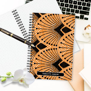 Art Deco Orange Retro Vintage Pfauenmuster Notizblock