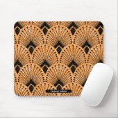 Art Deco Orange Schwarz-weiß Retro Pfauenmuster Mousepad (Mit Mouse)