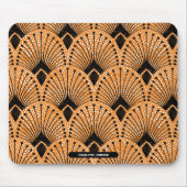 Art Deco Orange Schwarz-weiß Retro Pfauenmuster Mousepad (Vorne)