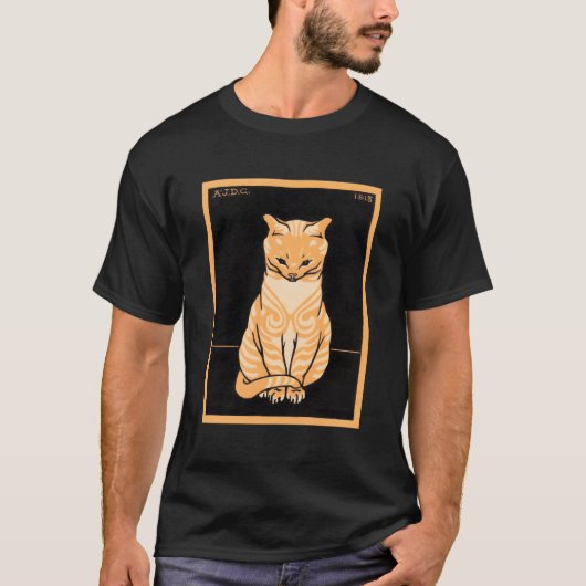 Art Deco Orange Tabby Cat Sitting Art Nouveau Clas T-Shirt (Vorderseite)