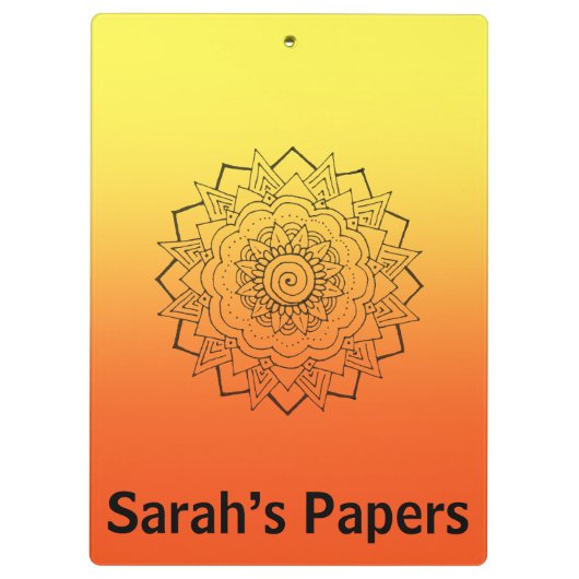 Art Deco Orange Yellow Mandala Klemmbrett (Rückseite)