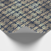 Art Deco Ornament Black Gold Sepia Blue Navy Geschenkpapier (Ecke)