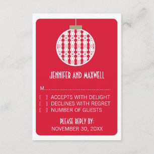 Art Deco Ornament Holiday Wedding RSVP Card, Rot
