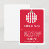 Art Deco Ornament Holiday Wedding RSVP Card, Rot (Vorne/Hinten)