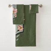 Art Deco Ostrich Blume Green Badhandtuch Set (Insitu)