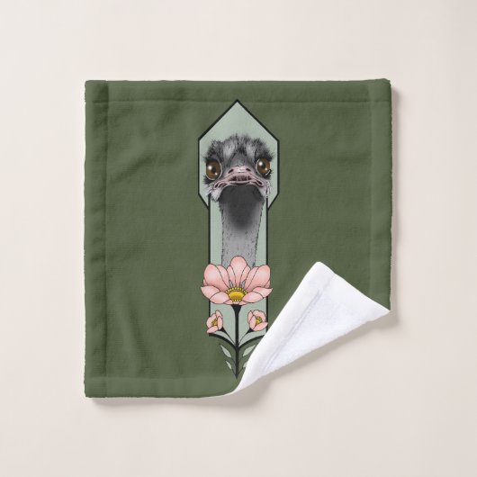 Art Deco Ostrich Blume Green Badhandtuch Set (Waschlappen)