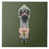 Art Deco Ostrich Blume Green Fliese (Vorderseite)