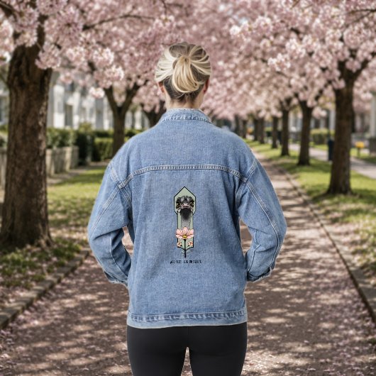 Art Deco Ostrich Blume Green Jeansjacke