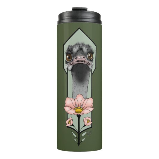 Art Deco Ostrich Blume Green Thermosbecher (Vorderseite)