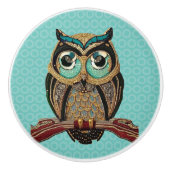 Art Deco Owl - Gold und Aquamarine Perlen aus den  Keramikknauf (Vorderseite)
