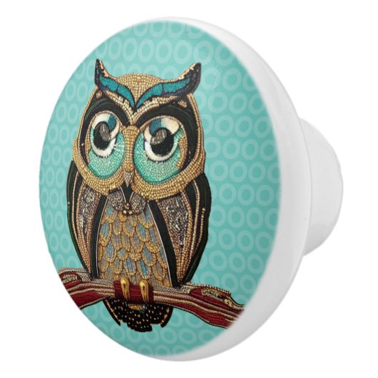Art Deco Owl - Gold und Aquamarine Perlen aus den  Keramikknauf (Rechts)
