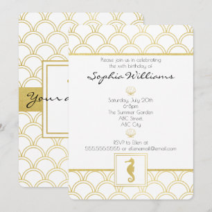 Art Deco Ozeanwelle Gold Glitter Seepferdchen Gebu Einladung