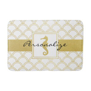 Art Deco Ozeanwelle Gold Seepferdchen Strandhaus Badematte