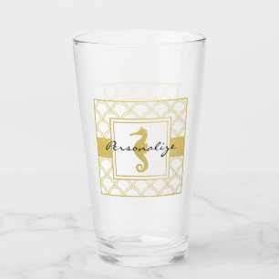 Art Deco Ozeanwelle Gold Seepferdchen Strandhaus P Glas