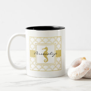 Art Deco Ozeanwelle Gold Seepferdchen Strandhaus Zweifarbige Tasse