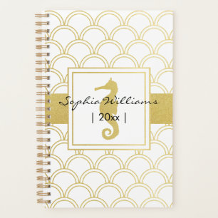 Art Deco Ozeanwellenmuster Gold Glitter Seepferdch Planer