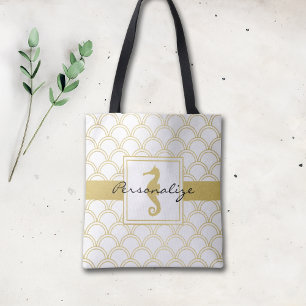 Art Deco-Ozeanwellenmuster Gold Glitter Seepferdch Tasche