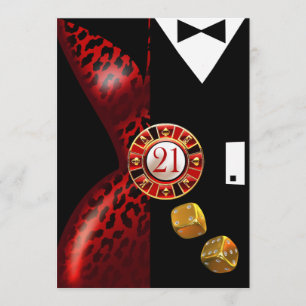 Art Deco Paar 21. Geburtstag   roter Leopard Einladung