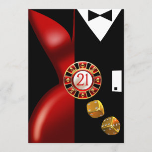 Art Deco Paar 21. Geburtstagsfeier   rot schwarz Einladung
