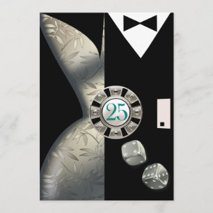 Art Deco Paar 25. Hochzeitstag   silber Einladung