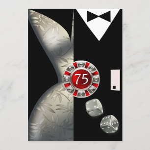 Art Deco Paar 75. Geburtstagsfeier   rot schwarz Einladung