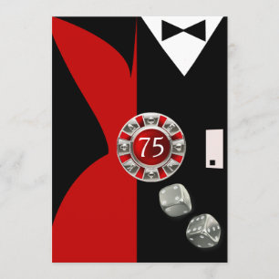 Art Deco Paar 75. Geburtstagsfeier   rot schwarz Einladung