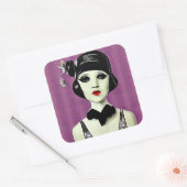 Art Deco Painted Flapper Mannequin Head Quadratischer Aufkleber (Umschlag)