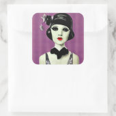 Art Deco Painted Flapper Mannequin Head Quadratischer Aufkleber (Tasche)