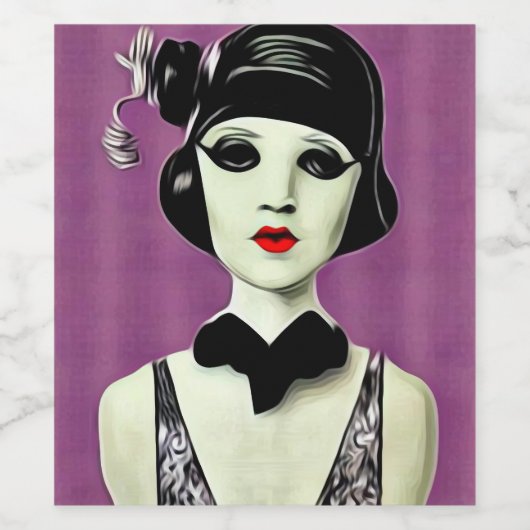 Art Deco Painted Flapper Mannequin Head Weinetikett (Einzelnes Label)
