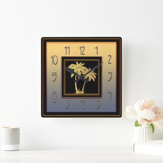 Art Deco Palm Platz Quadratische Wanduhr (Zuhause)