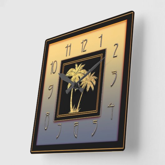 Art Deco Palm Platz Quadratische Wanduhr (Winkel)