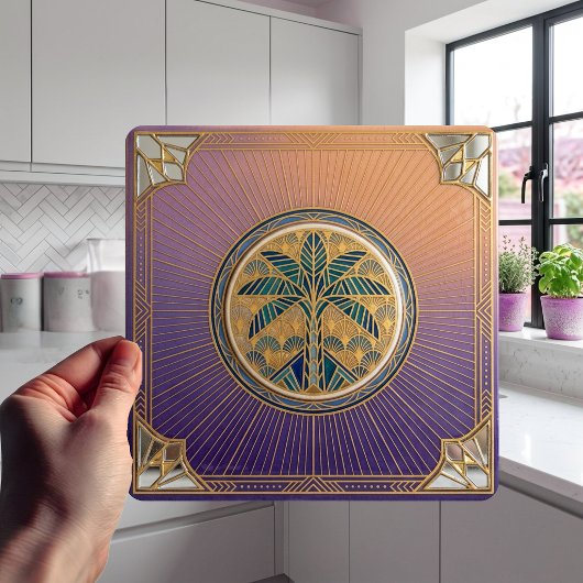 Art Deco Palm Tree Sunrise Gradient Ceramic Tile Fliese