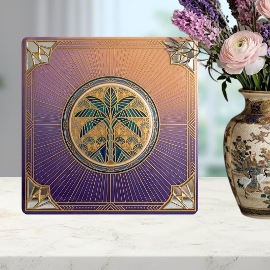Art Deco Palm Tree Sunrise Gradient Ceramic Tile Fliese