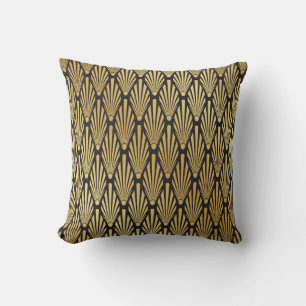 Art Deco Palmen: Schwarzes Gold. Kissen