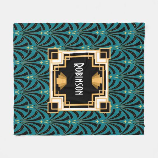 Art Deco Palmetto Monogram Fleecedecke (Vorderseite (Horizontal))