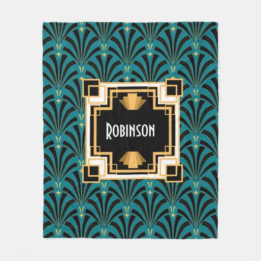 Art Deco Palmetto Monogramm Fleecedecke (Vorderseite)