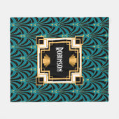 Art Deco Palmetto Monogramm Fleecedecke (Vorderseite (Horizontal))
