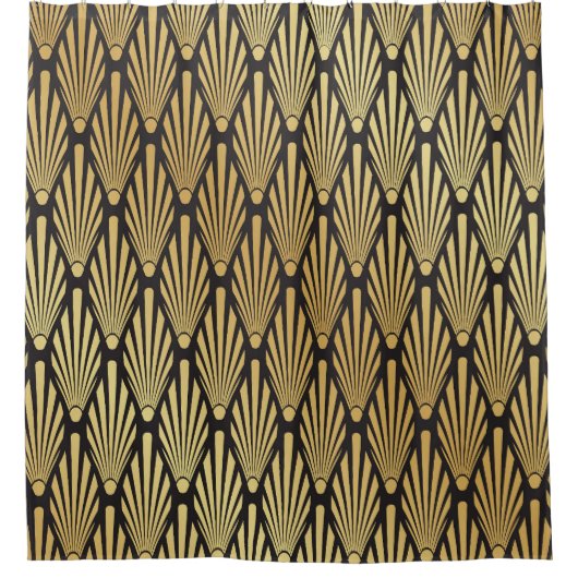 Art Deco Palms: Schwarzes Gold. Duschvorhang (Vorderseite)