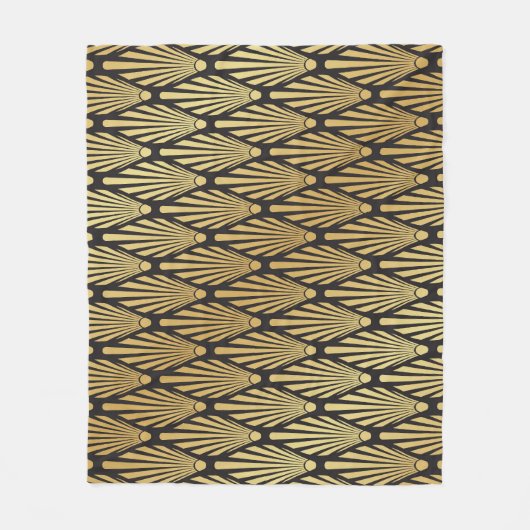 Art Deco Palms: Schwarzes Gold. Fleecedecke (Vorderseite)