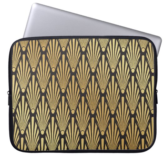 Art Deco Palms: Schwarzes Gold. Laptopschutzhülle (Vorderseite)
