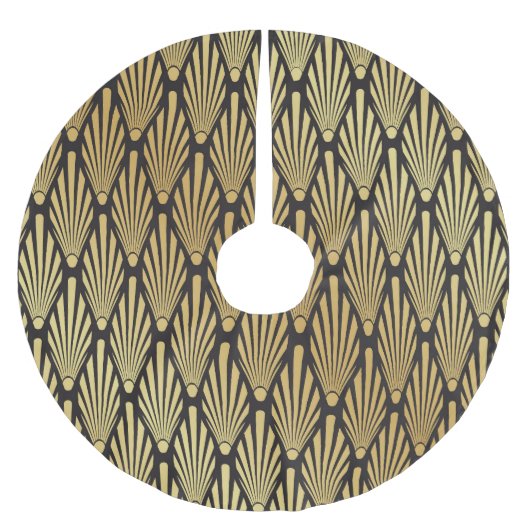 Art Deco Palms: Schwarzes Gold. Polyester Weihnachtsbaumdecke (Vorderseite)