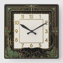 Art Deco Panther Quadratische Wanduhr