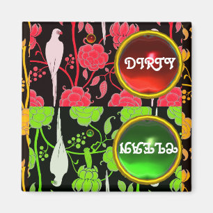 ART DECO PAPAGEIEN, ROTE GRÜNE BLUMEN  SCHMUTZIG S MAGNET