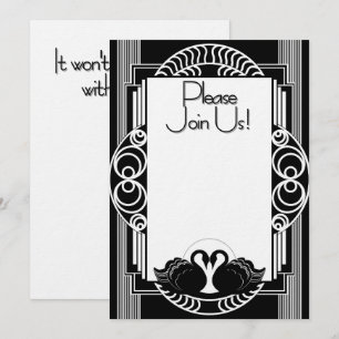 Art Deco Pariser Schwarz-Weiß-Schwäne Einladung