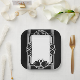 Art Deco Pariser Schwarz-Weiß-Schwäne Pappteller