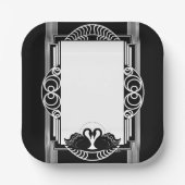 Art Deco Pariser Schwarz-Weiß-Schwäne Pappteller (Vorderseite)