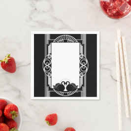 Art Deco Pariser Schwarz-Weiß-Schwäne Serviette