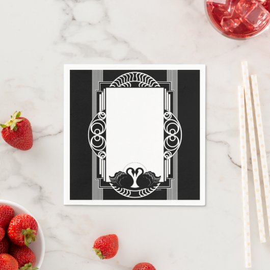 Art Deco Pariser Schwarz-Weiß-Schwäne Serviette (Beispiel)